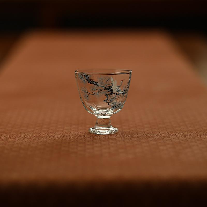 

Handmade Decal Crane Pine High Borosilicate Glass Tea Set Teapot & Gaiwan Heatproof Modern Gongfu Tea Ware