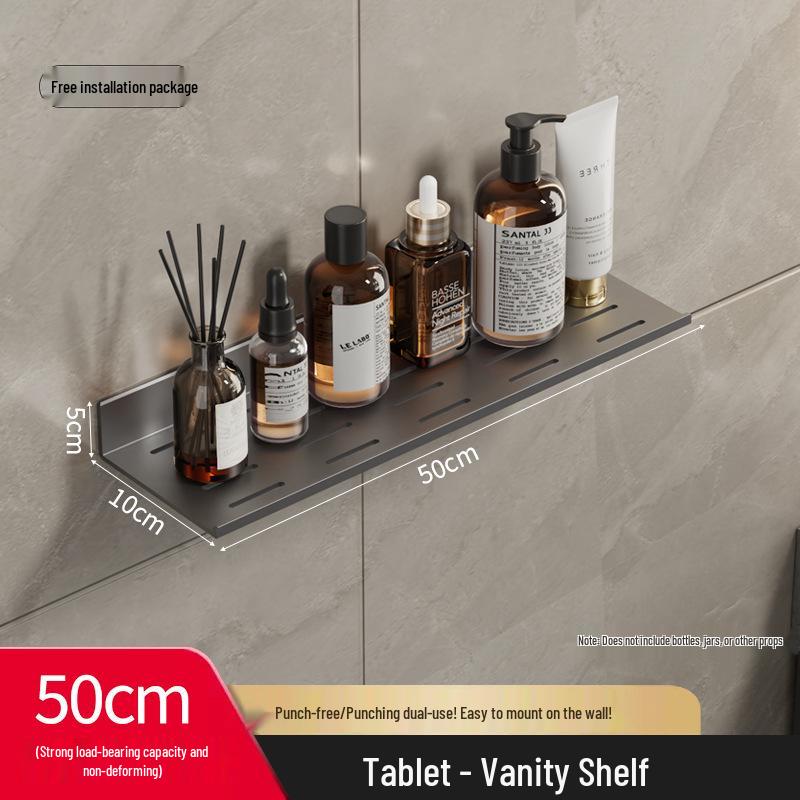 Wall-Mounted No-Drill Bathroom Vanity Shelf with Space for Faucet and Mirror