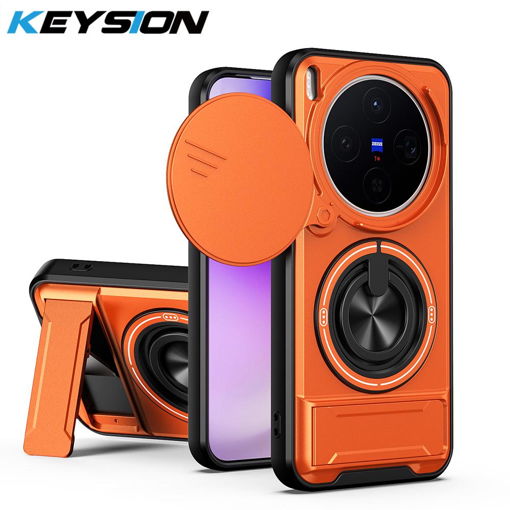 KEYSION Magnetic Phone Case for VIVO X300 Pro 5G Slide Camera Protection Upright Kickstand Ring Shockproof Cover for VIVO X300