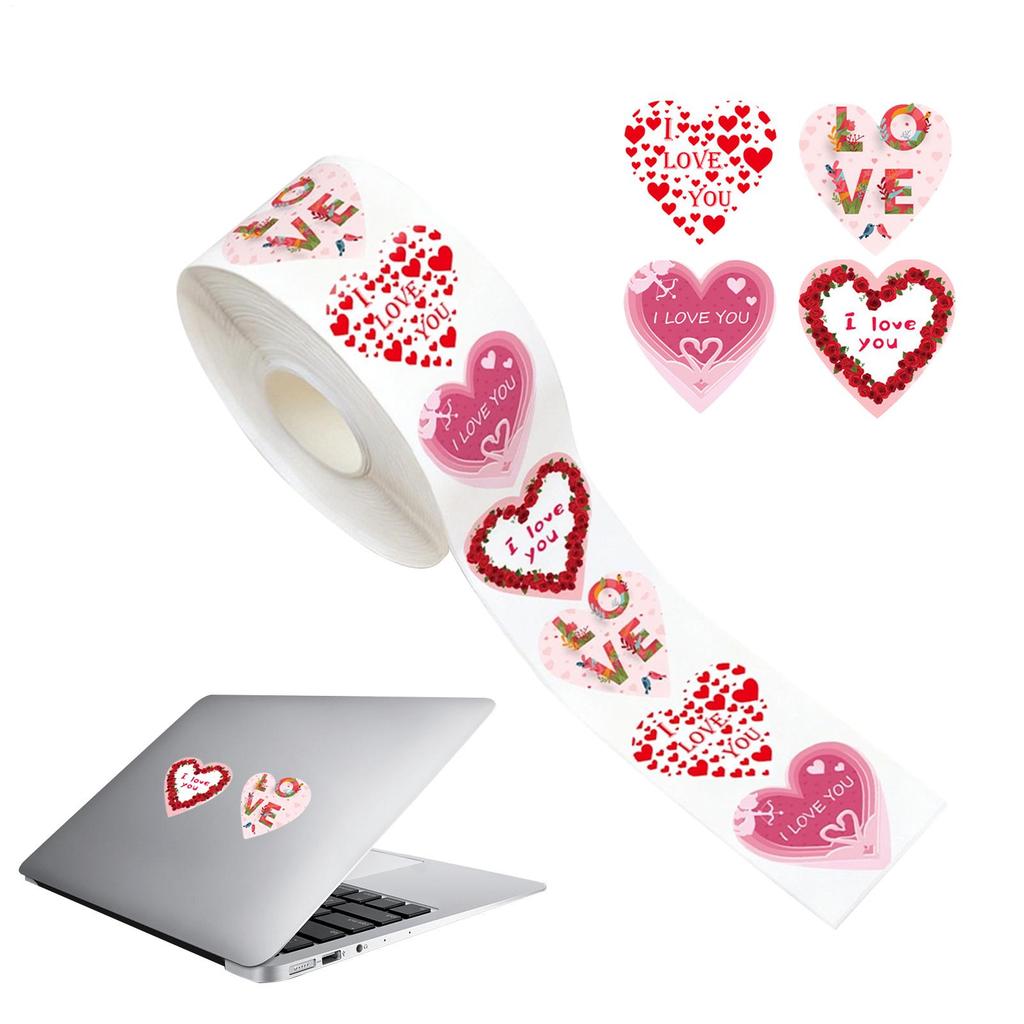 500 Pcs/roll Valentine's Day Heart-shaped Stickers Waterproof Self-Adhesive Seal Labels Heart-shaped Labels Envelope Gift Decor