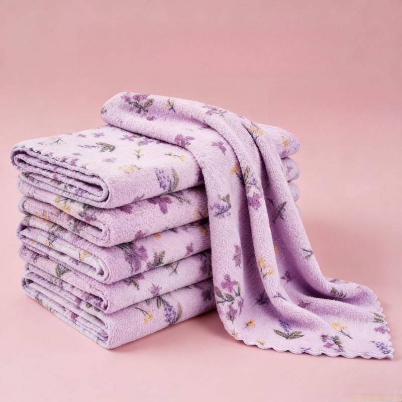 Lilac Coral Velvet Rags: Slub Velvet Absorbent Dishcloth, Thickened Cationic Cleaning Cloth, Kitchen Lazy Rags