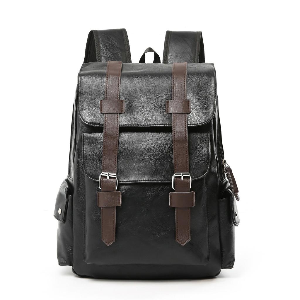 Schoolbag British retro brown light luxury PU college wind backpack male college students class travel versatile practical computer backpack