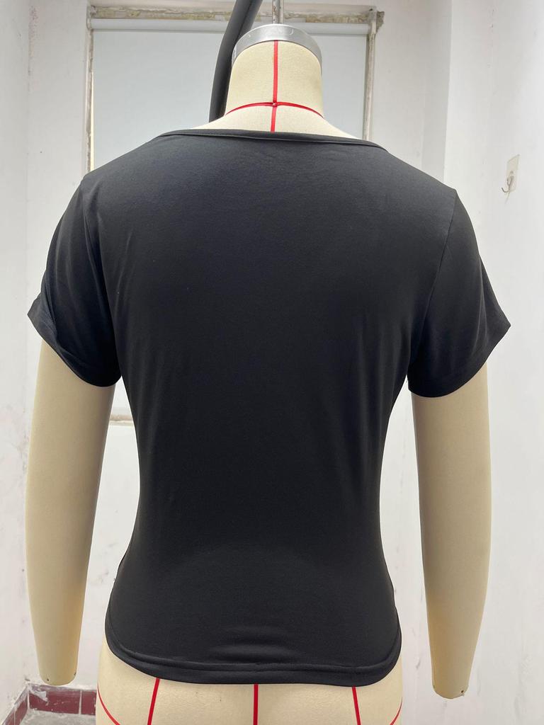T-shirt Bodycon Scollo a V Dimagrante Stile Europeo-Americano - Moda Primavera/Estate 2025
