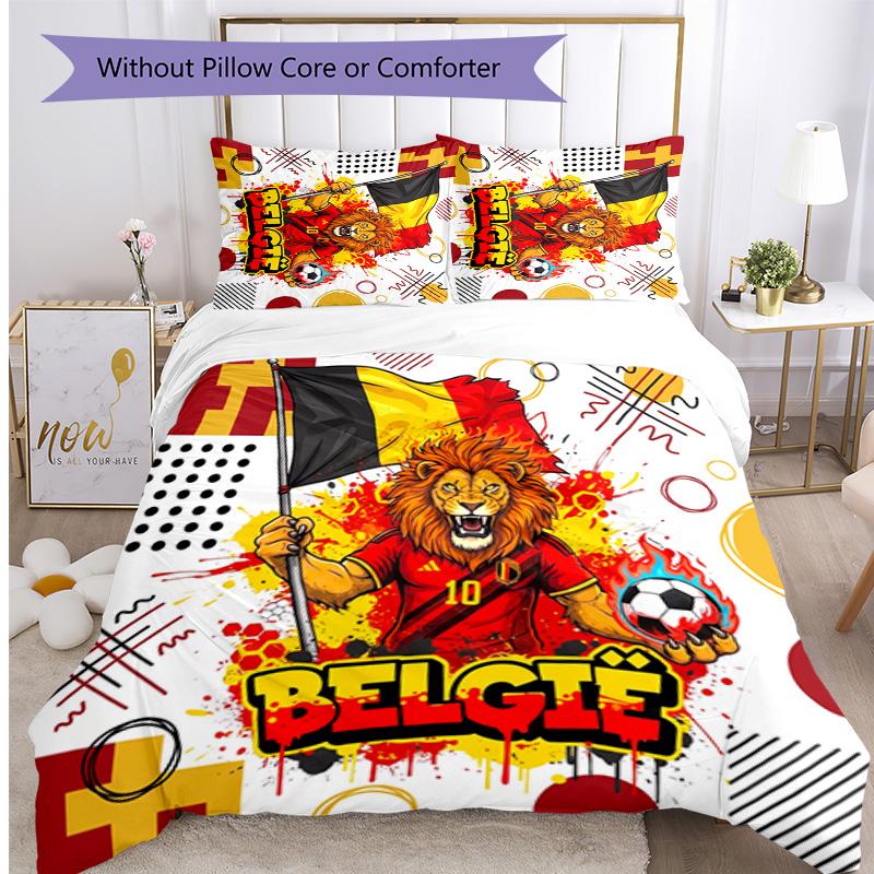 Set Biancheria da Letto Stampata Calcio Belgio 3 Pezzi Copriletto Traspirante Accogliente come Regalo per Inaugurazione Casa o Festa