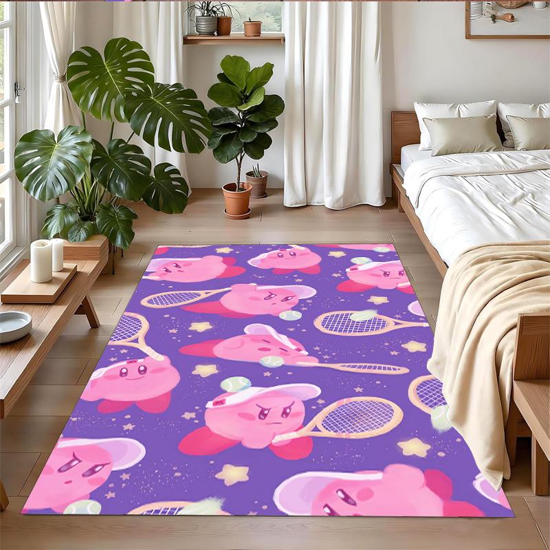Rutschfeste Kristall-Samt-Bodenmatte, Teppich im Kirby-Design für Innenbereiche, Wohnzimmer, Schlafzimmer, Heimdekoration