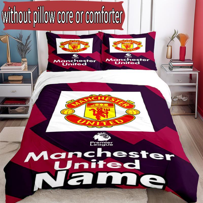 3pcs Duvet Cover Set (1*Duvet Cover + 2*Pillowcase, Without Core), Custom Name Manchester Football F.C Pattern Bedding Set, Home Bedroom Decor Gift