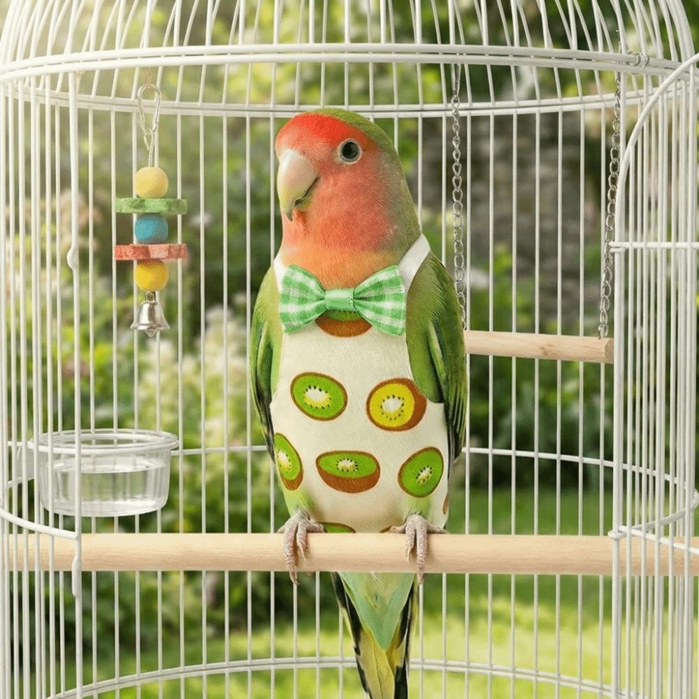 Comfortable Adjustable Pet Parrot Diaper Fruit Pattern with Bowtie Bird Nappy Breathable Soft Fabric Bird Vest Travel