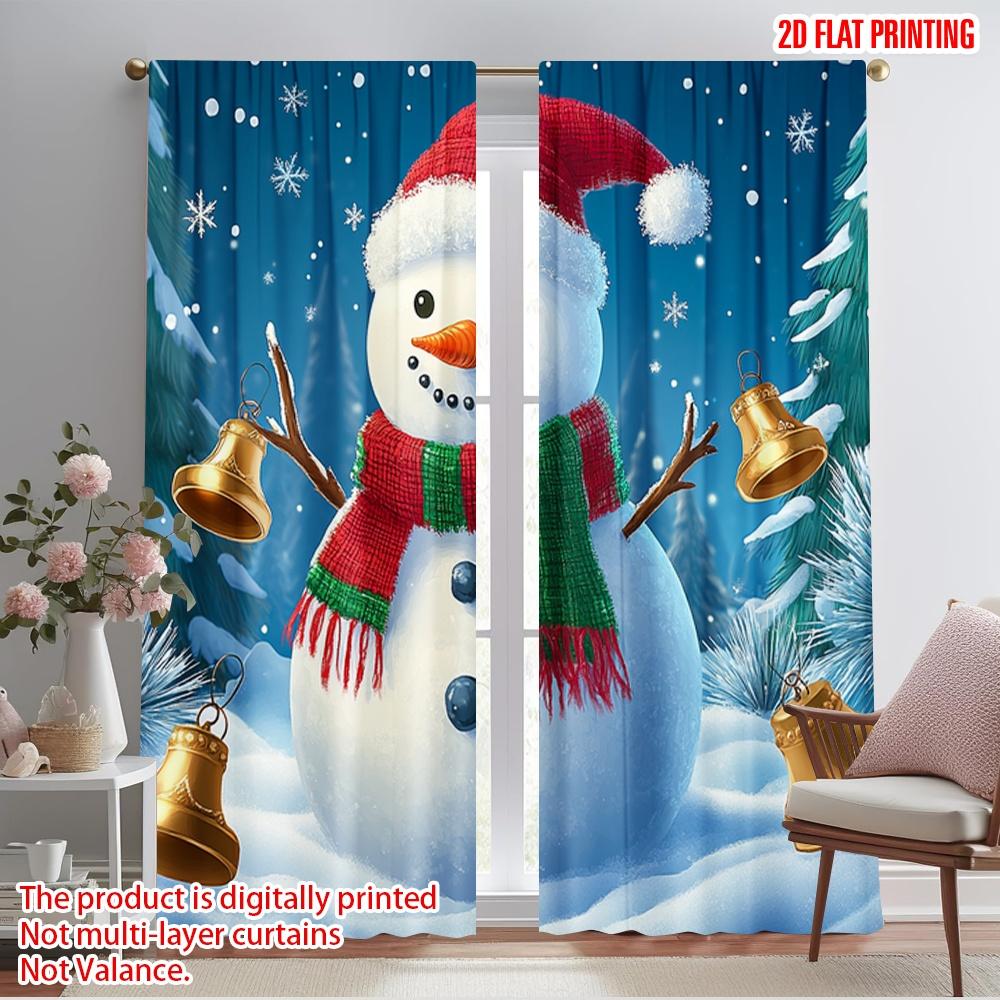 

2pcs,2D plane printing Popular Curtain Panels Cute Snowman Christmas Scene (3) 100% Polyester (without rod) Holiday for Bedroom, 52.50×116.00 CM 2pcs