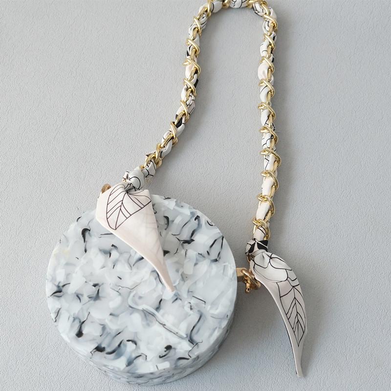 New Fashion Brand Woman Handbag Accessory Chains Detachable Floral Print Gold Silver Metal Silk Shoulder Strap Women DIY Chain Bag Handles