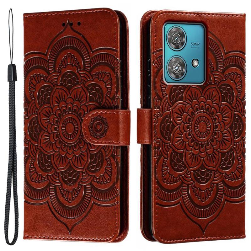 For Motorola Edge 40 Neo 5G Case PU Leather Mandala Imprinted Design Wallet Phone Cover