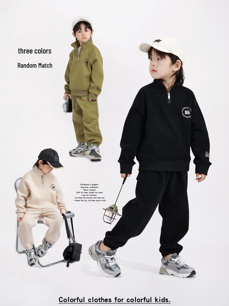 Chlapecká trendy fleecová sportovní souprava - Podzim/Zima 2025: Silná Teplá Dvoudílná Mikina a Tepláky