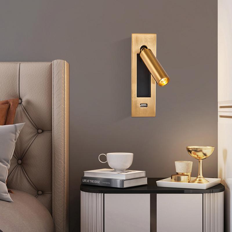 Moderne LED Wandleuchte Kupfer/Schwarz Einbau Wandleuchte LED 3W USB LED Lese-Wandleuchte Verstellbare Nachtlichter Wandlampe