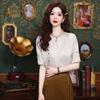 2026 Women's New Chinese Style Stand Collar Jacquard Shirt - Versatile Dark Floral Retro Chiffon Design