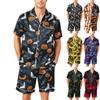 Men Pajama Set Short Sleeve Button Down Top and Shorts Soft Relaxed Fit Sleepwear with Printed Pattern S To XXXXL