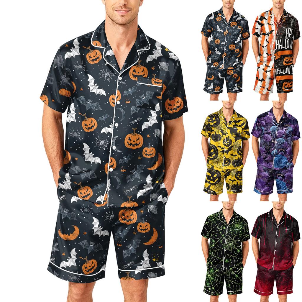 Ensemble Pyjama Homme Manches Courtes Boutonné Haut et Short Coupe Ample Douce Vêtements de Nuit avec Motif Imprimé S à XXXXL