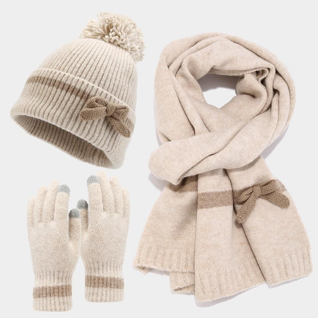 Winter Koreanischer Stil Schmetterling Schleife Hut Schal Handschuhe Set Für Mädchen Und Frauen