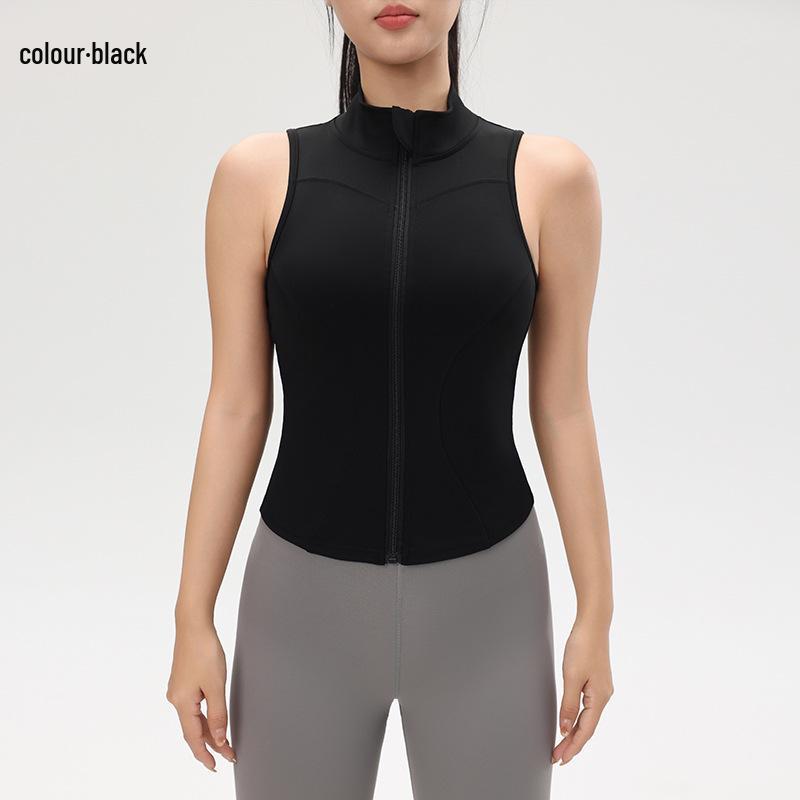 

Топ для йоги телесного цвета на молнии, амортизирующий, для женщин - Приталенный, без рукавов, со стойкой воротником, для летних видов спорта на открытом воздухе. L