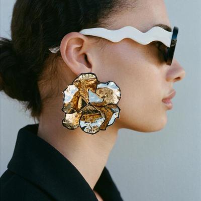Gold Color Flower Big Earrings For Women Floral Statement Earrings