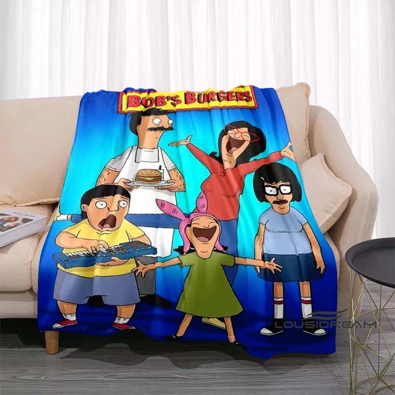 Happy Burger Shop cartoon print blanket. A warm and comfortable flannel blanket suitable for bedrooms, sofas, beds, chairs, picn