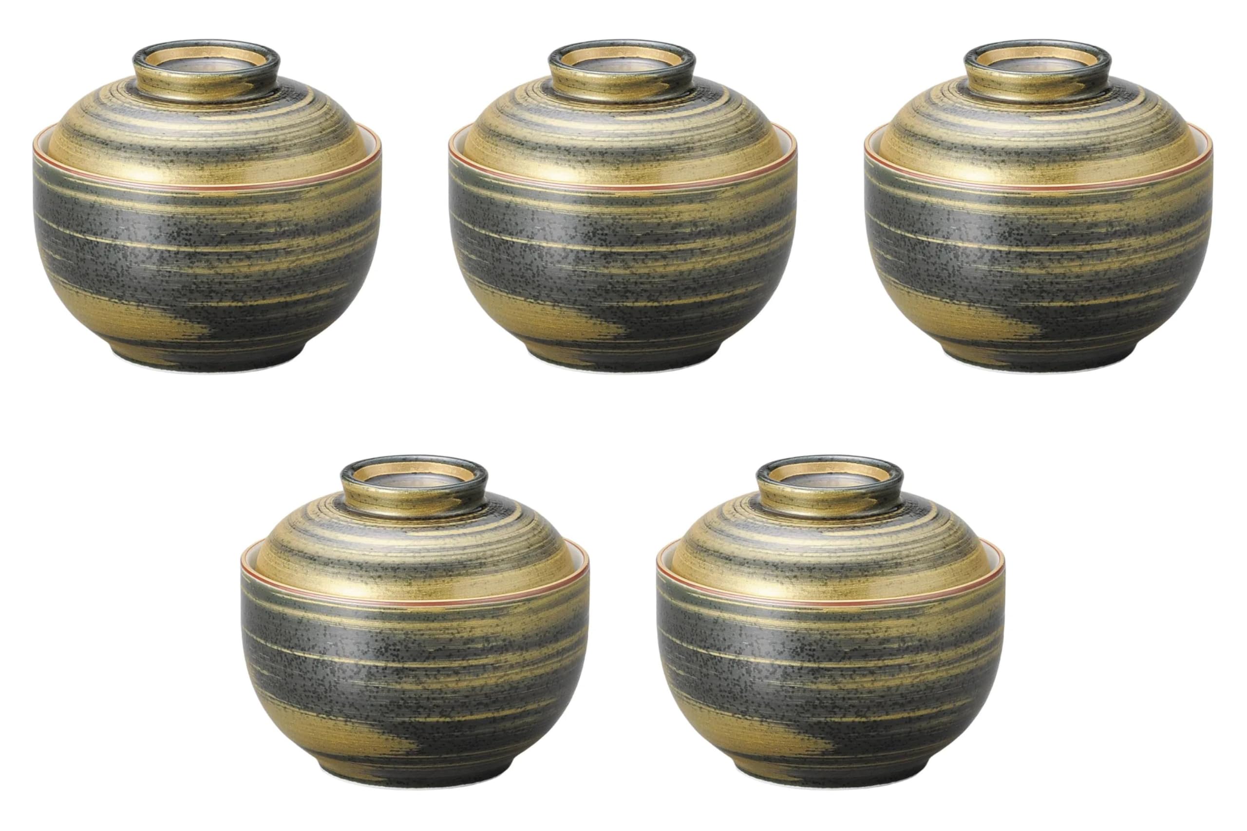 

Набор из 5 маленьких черных хрустальных тушеных пиал x Набор тушеных пиал Setomonohonpo с золотой росписью [9,8 8,2 см]