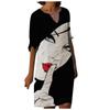 Women Summer V-neck Folk-custom Plus Size Print Loose Mid-sleeve Dress