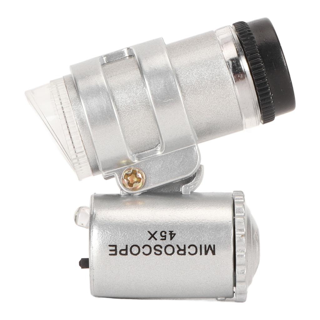 45X Mini Pocket Microscope Adjustable Portable Magnifying Glass with 2 LED Lights for Jewelry
