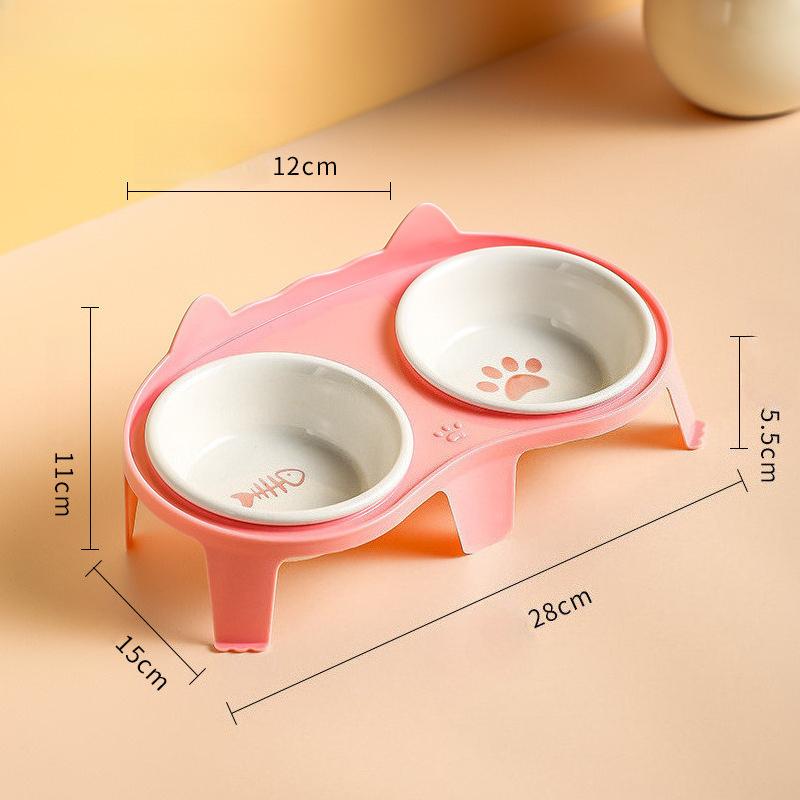 Elevated Ceramic Cat Bowl Set High Foot Dog Food Water Feeder Non Spill Pet Supplies KTY
