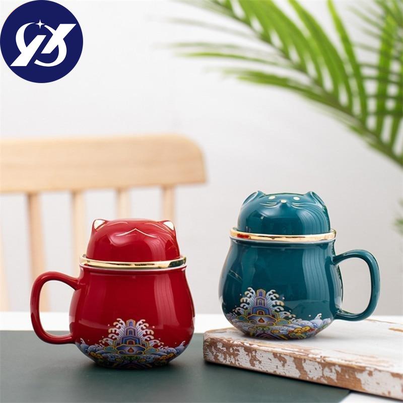 Ceramic Teacup with Infuser and Lid Portable Travel Coffee Cup with Filter and Bag 320ML