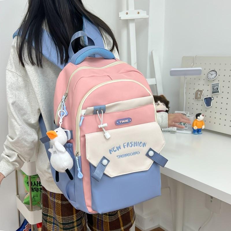 Color Block Schoolbag Women's Large Capacity Backpack Commuter College Style Backpack