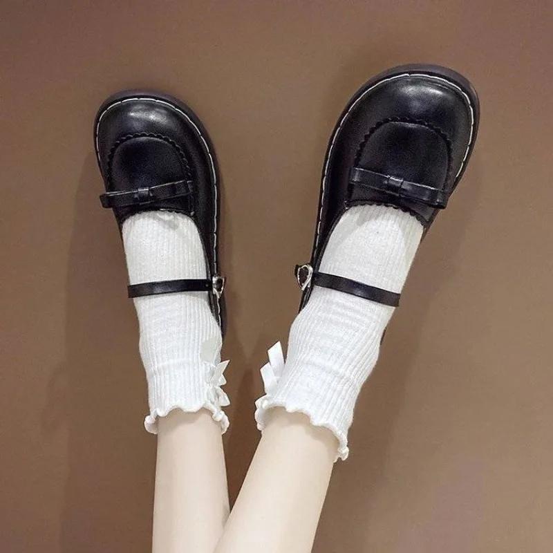 Fashion Shoes for Women Low Heel Elegant Leather Casual Small Uniforms With Bow Woman Flats Social Cheap Liquidation Discount 2025 Trend