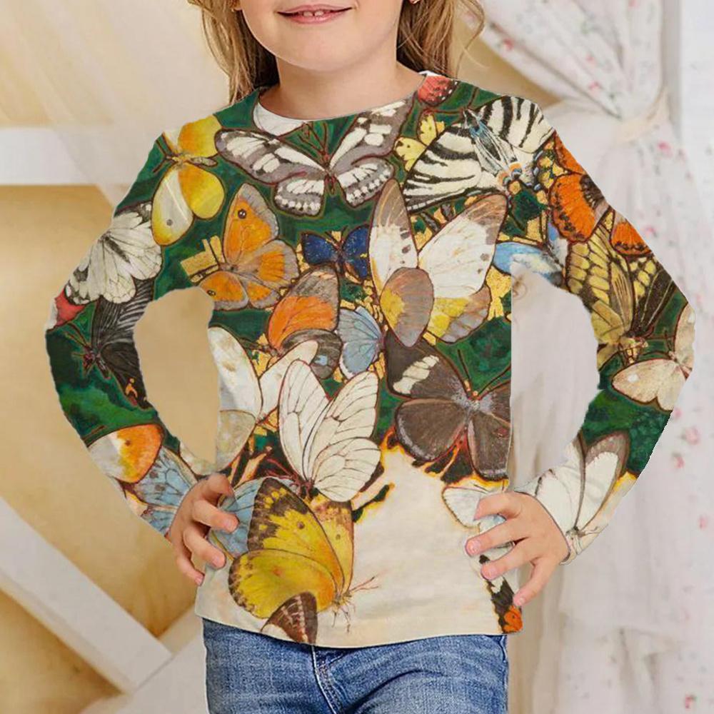 2023 Autumn Clothes Kids Children's Things for Girls Clothing 4 To 14 Years T-Shirt Youthful Teen Long Sleeves Top Tee Butterfly