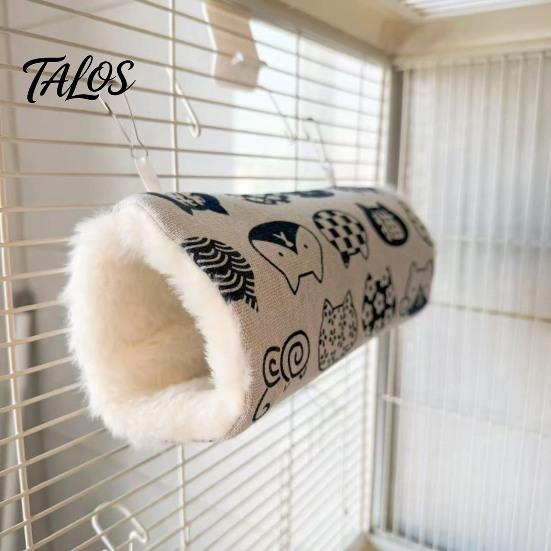Túnel Acogedor para Mascotas Cama para Hámster, Túnel Escondite para Cobayas, Estampados Lindos de Gatos, Escondite Colgante Lavable Forrado de Felpa, Accesorio para Jaula para Petauro del Azúcar