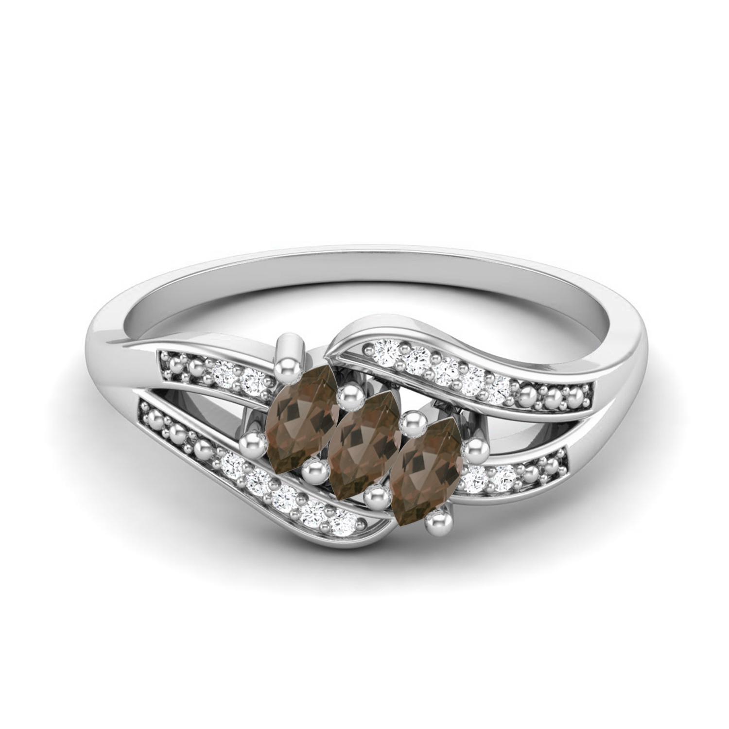 0.41 Ctw Marquise Smoky Quartz 925 Sterling Silver Three Stone Women Engagement Ring 6
