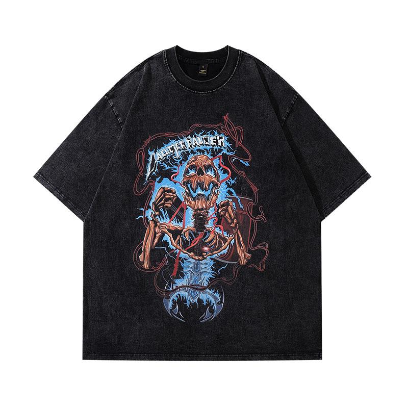 Washed 230G Heavy Japanese Animation Printing Short-Sleeved T-Shirt Men'S And Women'S Hip-Hop Street Half-Sleeved Tee Shirt