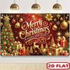 2D Xmas Party Backdrop Red Gold Ornaments Reindeer Photo Booth Background