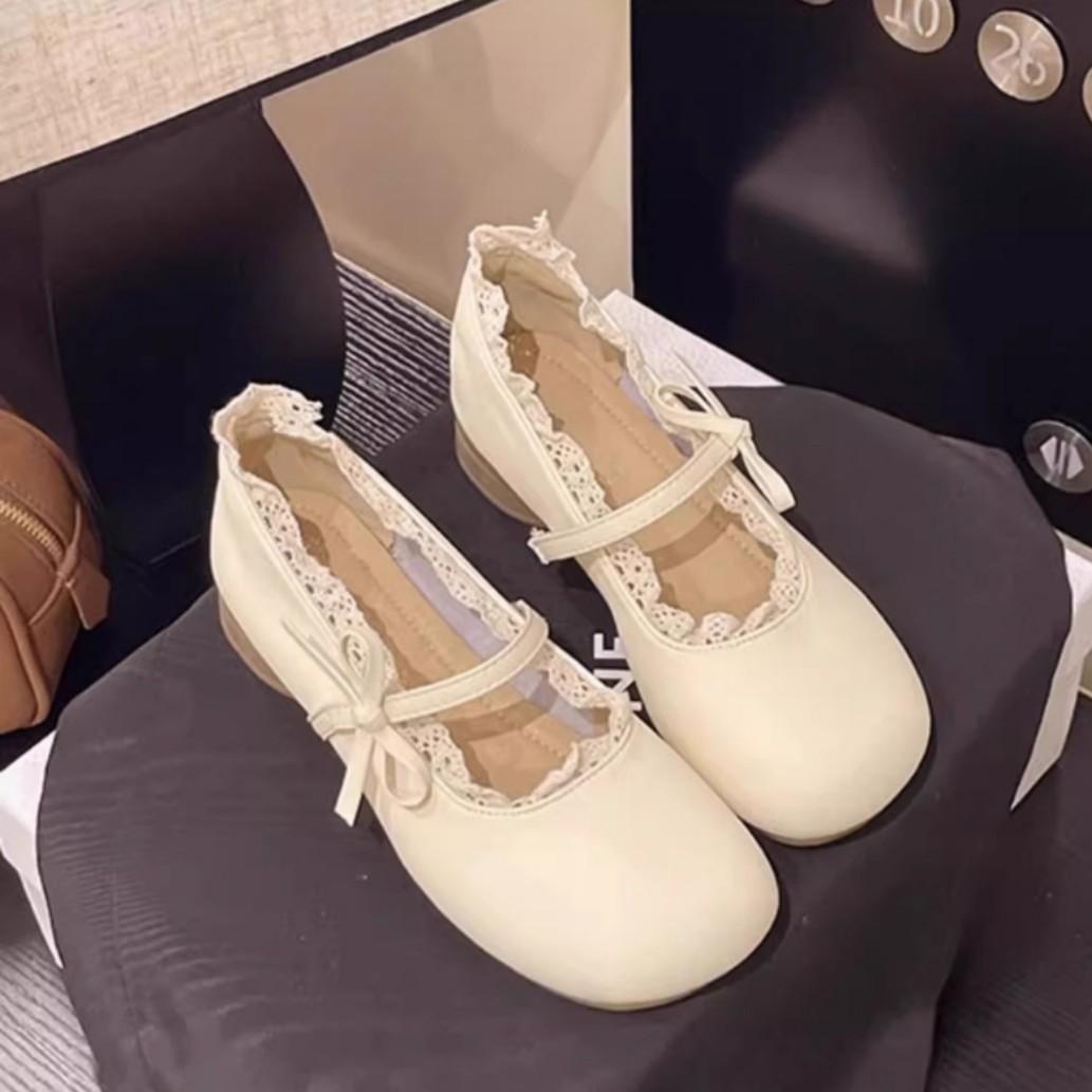 

2025 spring French gentle wind bow Mary Jane shoes women s new fashion versatile single shoes round head small leather shoes 40 абрикосовый