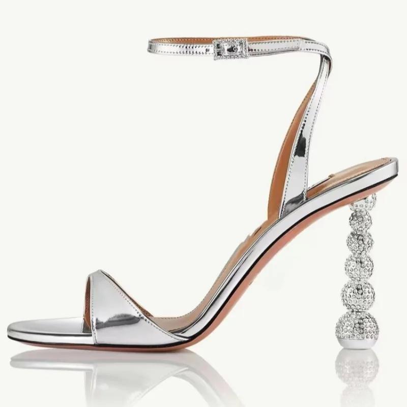 Fashion New Sweet Rhinestone 9.5cm Strange Style Heel Sandals Summer Elegant Banquet Wedding Brides Bridesmaids Women's Slippers 34-43
