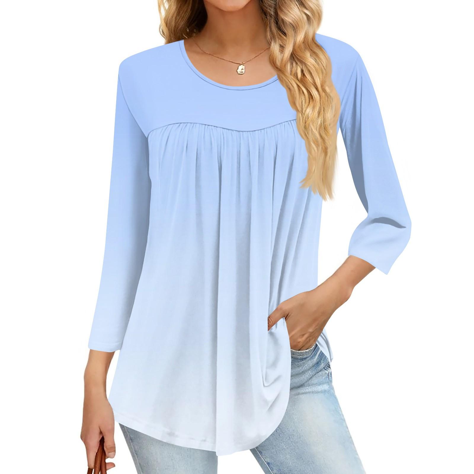 

Женская модная повседневная блузка с принтом, рукавом три четверти и круглым вырезом XL небесно-голубой