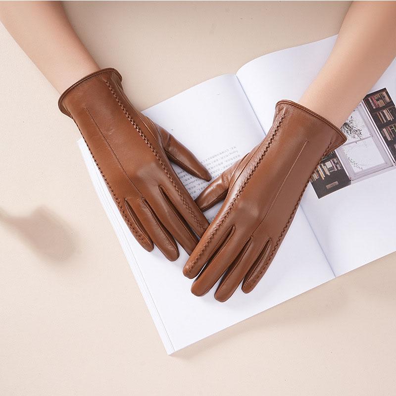 Damen Lammfellhandschuhe Winter Warm Plus Samt Kurz Dünn Touchscreen Autofahren Farbe Damen Kunstlederhandschuhe