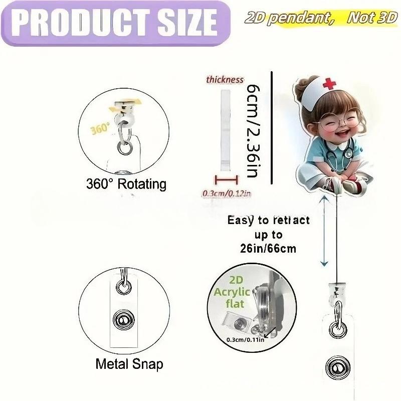 Catramă retractabilă medicală de desene animate Doctor Asistentă Licență de muncă Snur creativ ușor de trage Cataramă Certificat Nume de marcă