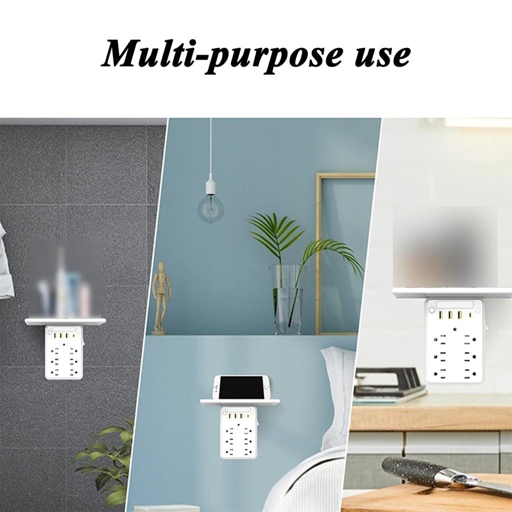 Wall Extender With Shelf Night USB Ports, 2025 New Wall Extender With Shelf Night, 9-in-1 Extended With Surge Protector For Next To Bed,Off