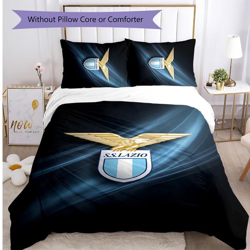 Set Biancheria da Letto 3 Pezzi Stampato Lazio FC Traspirante Copripiumino con Federe Biancheria da Letto Decorativa per Camera da Letto Casa