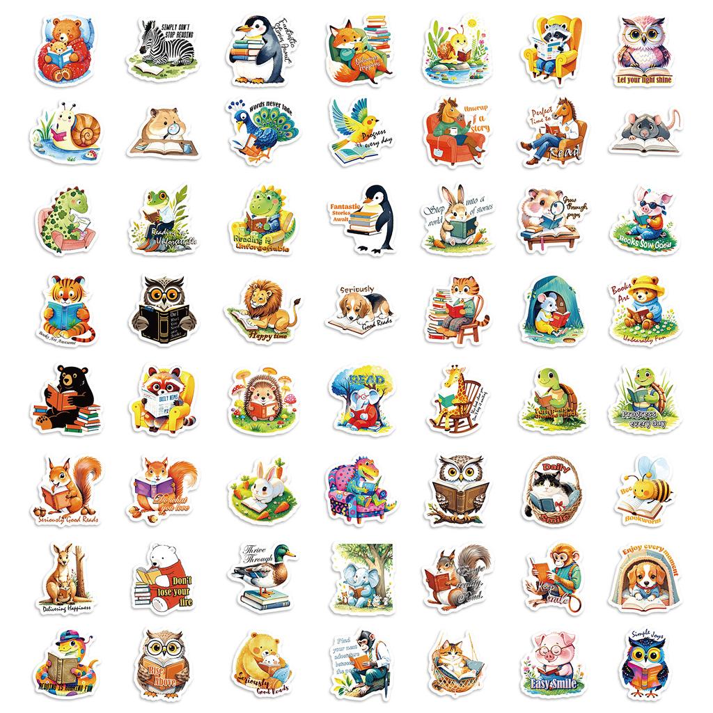 112 Cartoon Animal Reading Book Reading Text-On-Video Creative Stickers