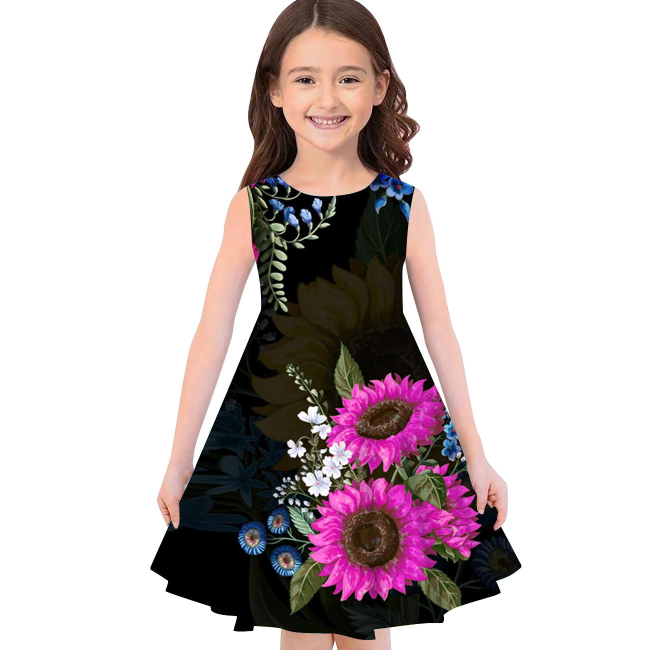 

Летние платья-майки без рукавов с круглым вырезом, платья принцессы, милые платья для девочек с 3D-принтом подсолнуха 160 розовый