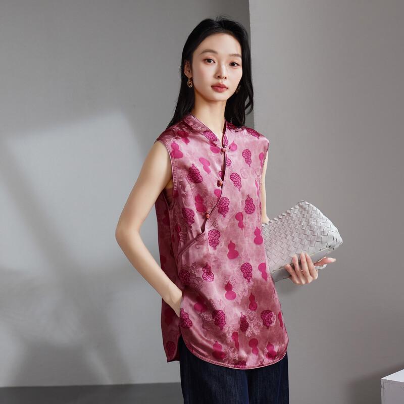 SOFSIL Women s New Chinese Style Silk Blend Sleeveless Printed Top M
