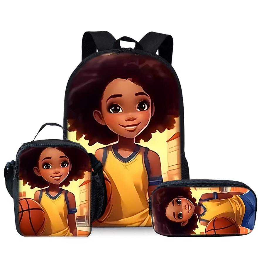 Classic Popular Novelty Funny African Girl 3D Print 3pcs/Set Pupil School Bags Laptop Daypack Backpack Lunch Bag Pencil Case