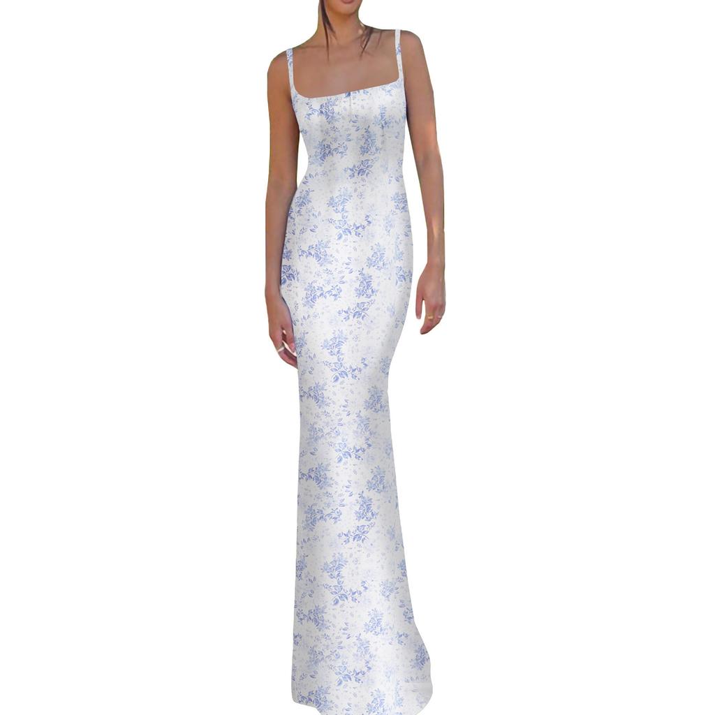A European and American fashion women's clothing summer new sexy slim-fit suspender printed halter dress women's spot