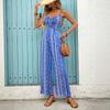 VEZFAA Women's Fashion Casual Summer Spring Geometric Print Sleeveless Suspenders High Waist Trousers Jumpsuits & Rompers