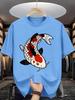 Oriental Style Unisex Short Sleeve Tshirt Colorful Koi Carp Illustration Asian Culture Pattern O Neck Tee Male Casual Fashion Tops