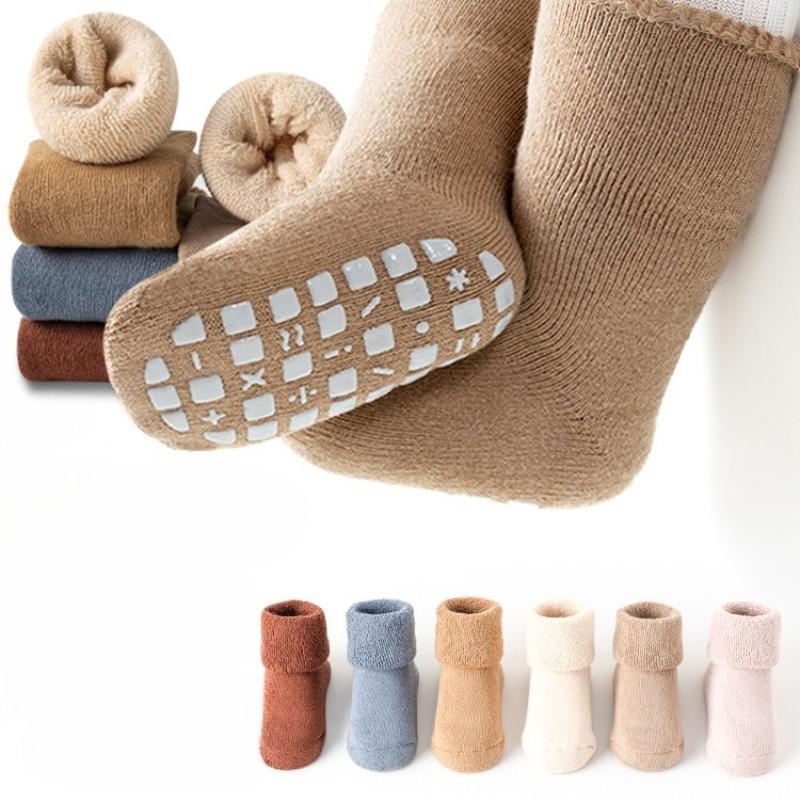Baby Non-Slip Sock Cotton Winter Thermal Fleece-Lined Booties for Newborn Infant 0-24M Warm Anti-Skid Sole Gripper Slipper Sock
